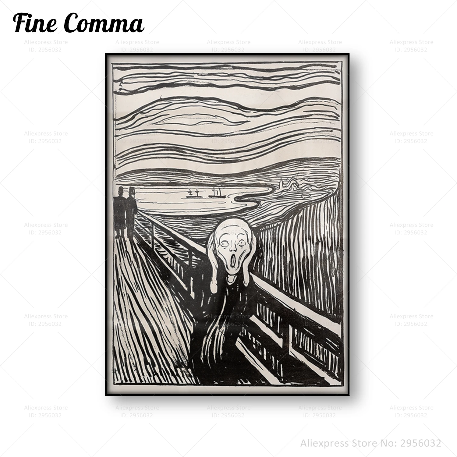 Póster Vintage The Scream Edvard Munch, pintura en blanco y negro, arte de pared, impresión en lienzo, boceto, imagen, ilustración, decoración del hogar