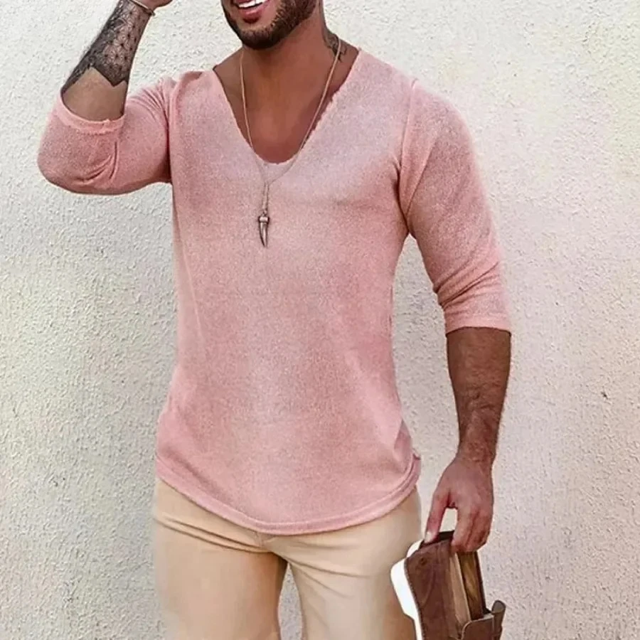 2025 Maglioni lavorati a maglia a maniche lunghe casual da uomo Stile sottile Uomo Primavera Autunno Abbigliamento Solido scollo a V Maglia Pullover Top in maglia