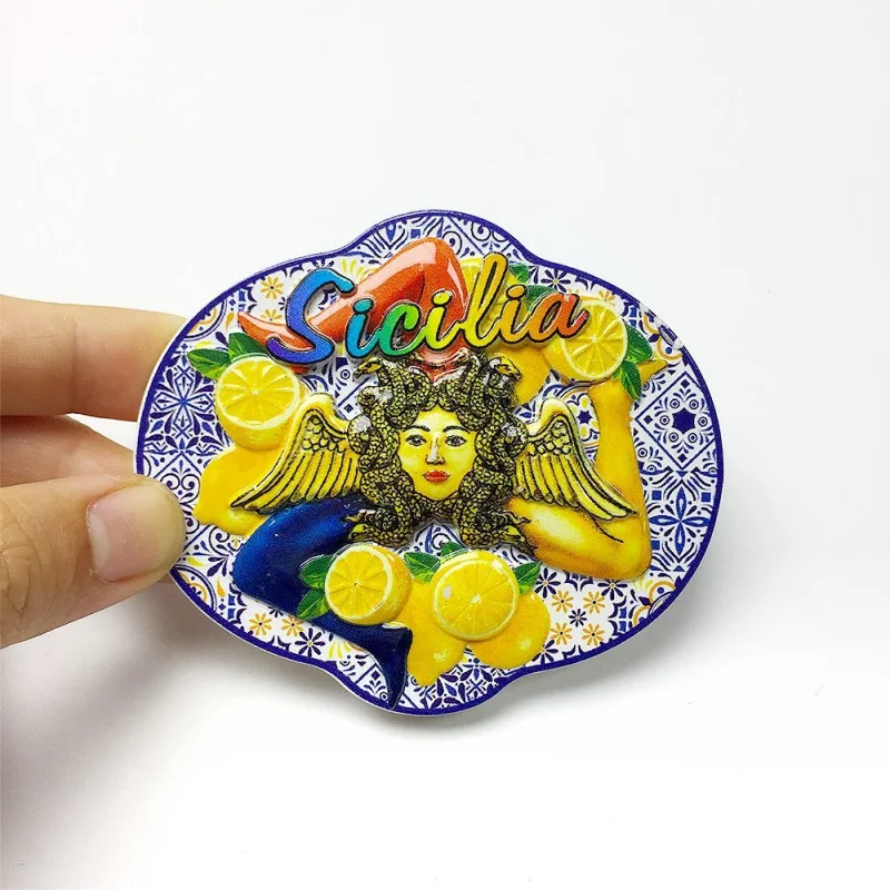 

Italy Sicily Trinacria Medusa 3D Resin Fridge Magnet - Sicilian Flag Symbol Lemons Imanes Nevera Home Decor Items Cute Magnets