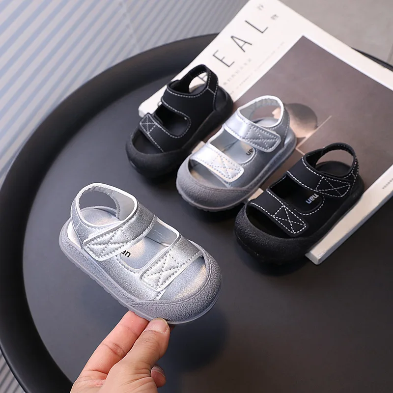 

1-3 Years Baby Sandals Children Summer Shoes Toddler Sandals Unisex Little Boys Girls Casual Sport Sandals Silver, Black