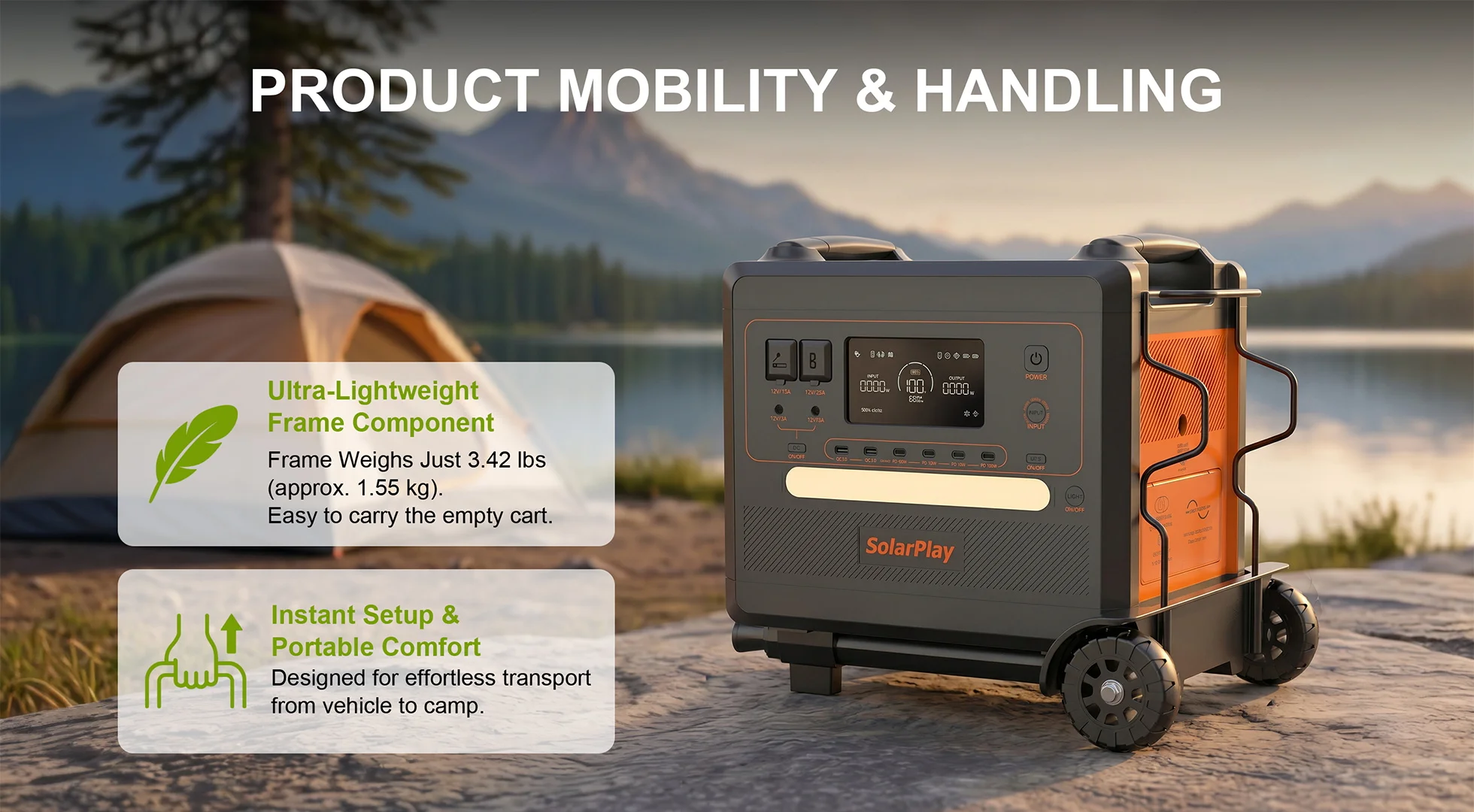 SOLARPLAY Zusammenklappbarer Trolley mit 2-Rädern Tragbarer Generator Kraftwerk Spezialwagen Generatoranhänger für Camping im Freien – Detail 4
