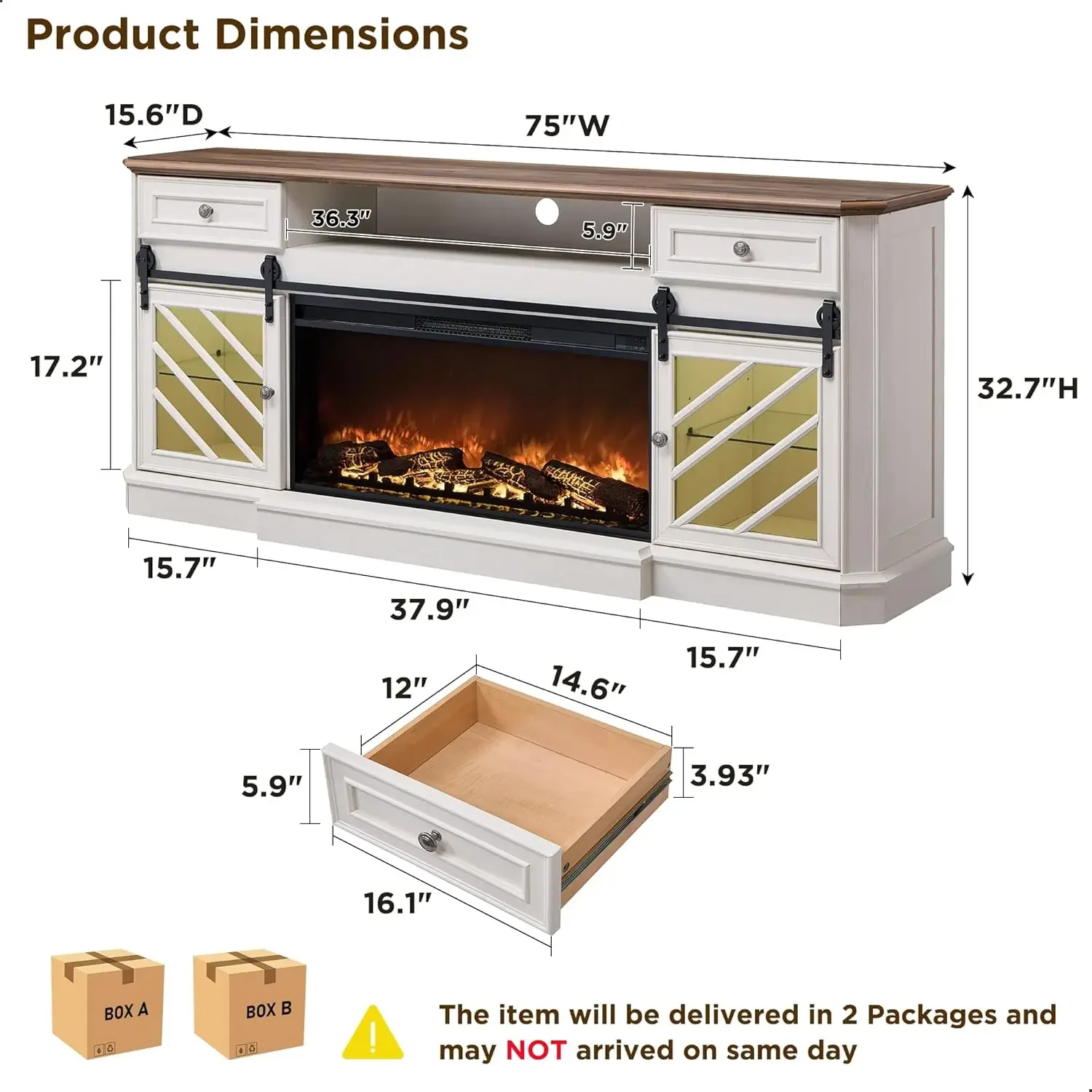 [¡Envío gratis, oferta caliente! ] Soporte para TV con chimenea de 75 pulgadas para TV de 85 pulgadas, centro de entretenimiento Farmhouse Highboy con fuente de fuego eléctrica de 36"