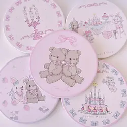 Japanese Style Cartoon Round Cork Coaster, Heat Insulation Table Mat, Non-slip Thick Cup Pads, Bowl and Pot Mats, Desk Coasters
