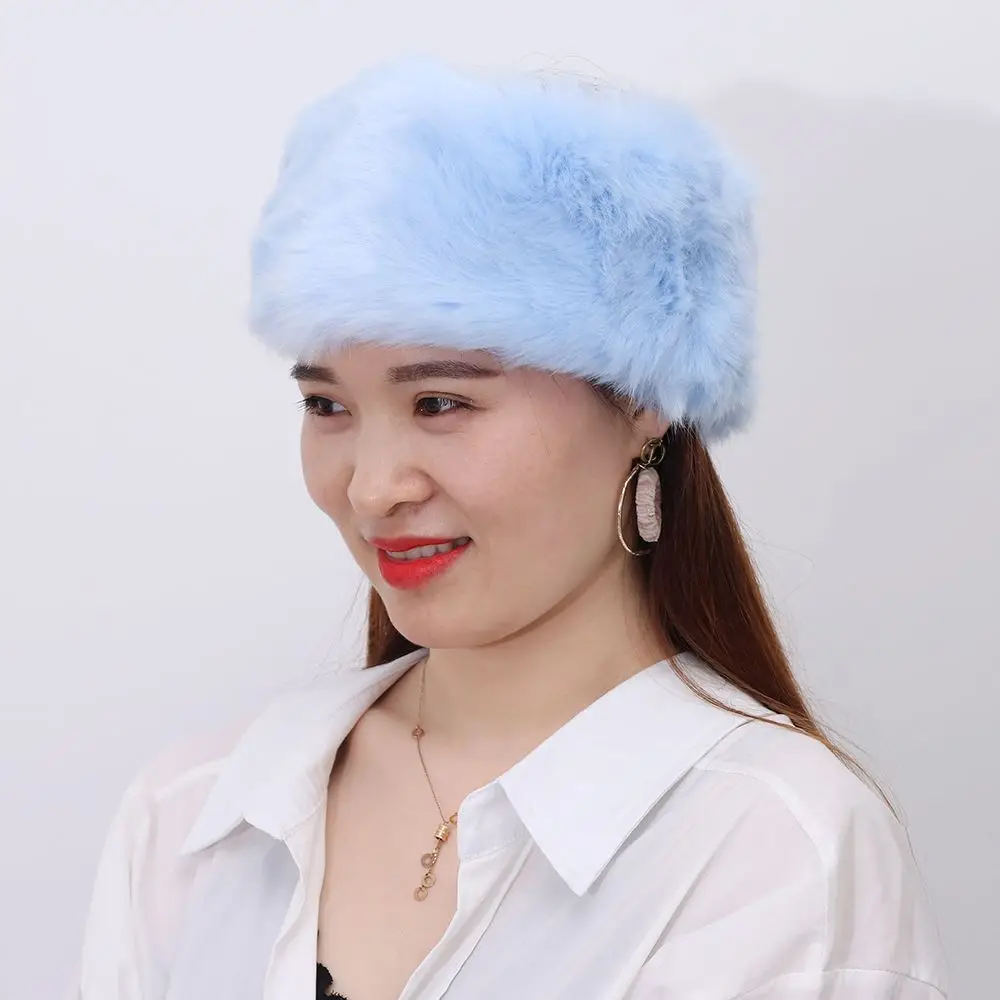 Outdoor Snow Earwarmer Girl Fur Faux Faux Fur Headband Fluffy Russian Caps Women Winter Hats