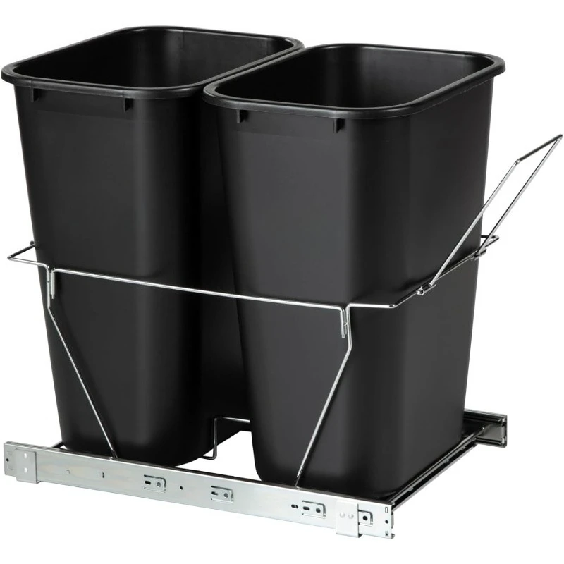 

HOME.Kitchen Cabinet Pull-Out Trash Can and Recycling Bin, 20-Gallon, Black, Under Sink Trash/ Recycling, for Home/Ki