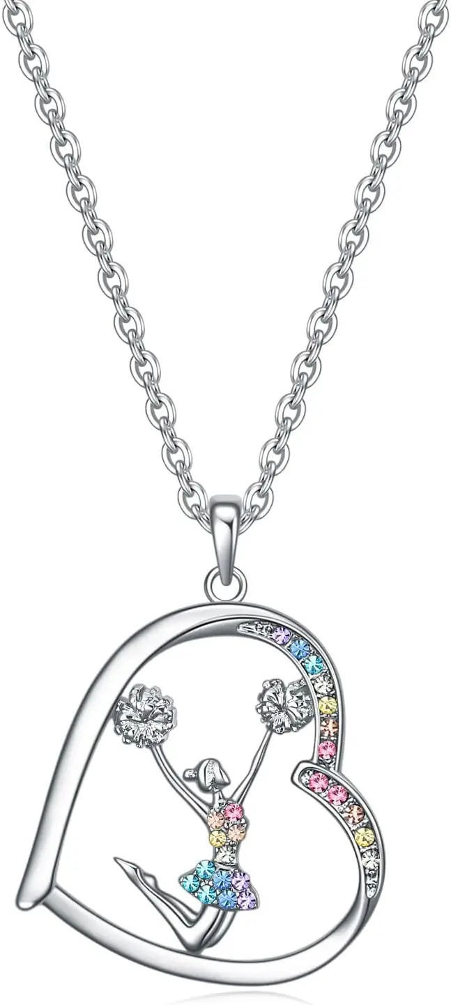 

Rainbow Cheerleader Necklace Girl Jewelry Pendant Sport Cheer Accessories Birthday Gifts for Girls Daughter