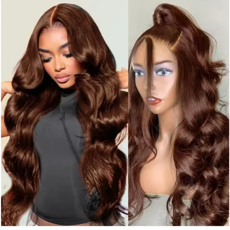 

Объемная волна Шоколадно-коричневый парик фронта шнурка 13x6 13x4 Прозрачный парик фронтальной части шнурка 100% цветные парики человеческих волос Парик 4x4 Предварительно выщипанный