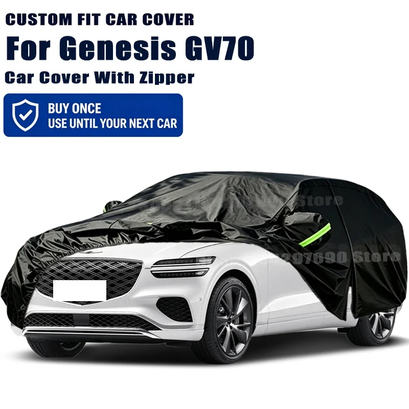 For Genesis GV70 Outdoor Full Car Cover With Zipper Snow Cover Sunshade Waterproof Dustproof Exterior Protection