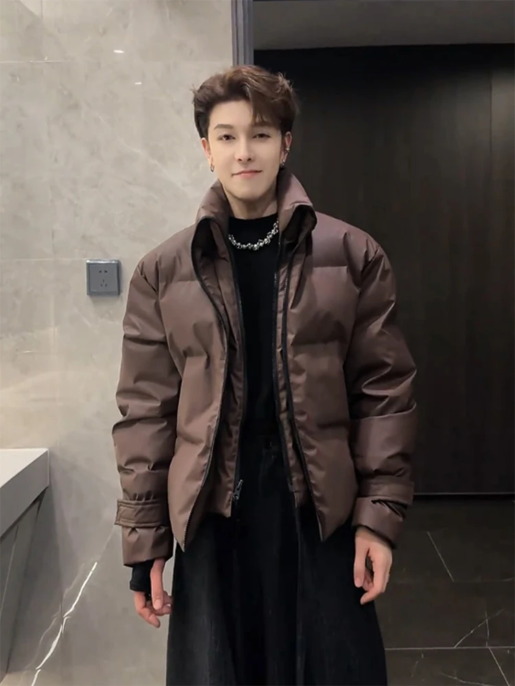 

Мужская утепленная хлопковая куртка кофейного цвета на молнии, зимняя модная брендовая верхняя одежда, приталенный крой, длинный рукав