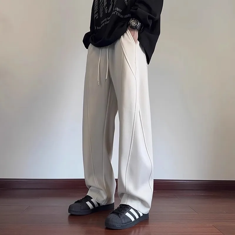 Scimitar Hoodies Men's Autumn Winter Style Plus Velvet American Wide-leg Casual Pants Loose Straight Sports