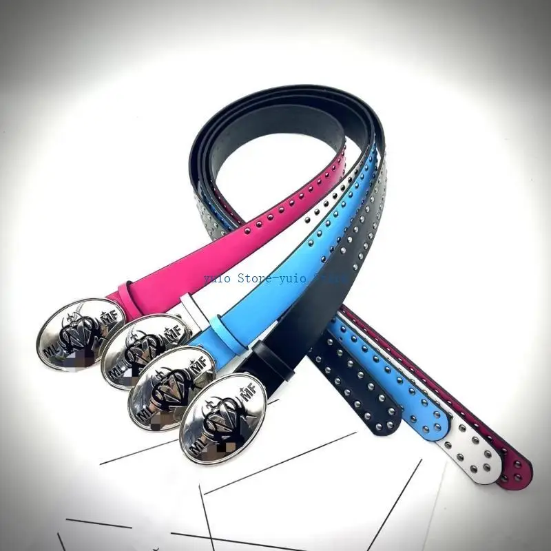 

X7XB Punk Fashion Waistband Concert Attires Waist Belt Black Studded Leather Belt