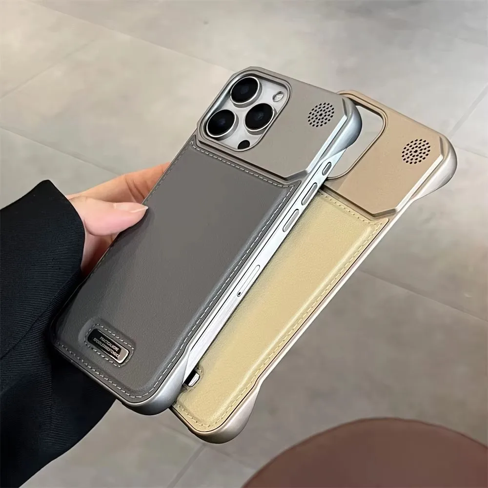 

Luxury Classic Leather Magnetic Frameless Phone Case For iPhone 15 16 Pro Max Plus 16E 14 13 12 11 Plating Protector Aroma Cover