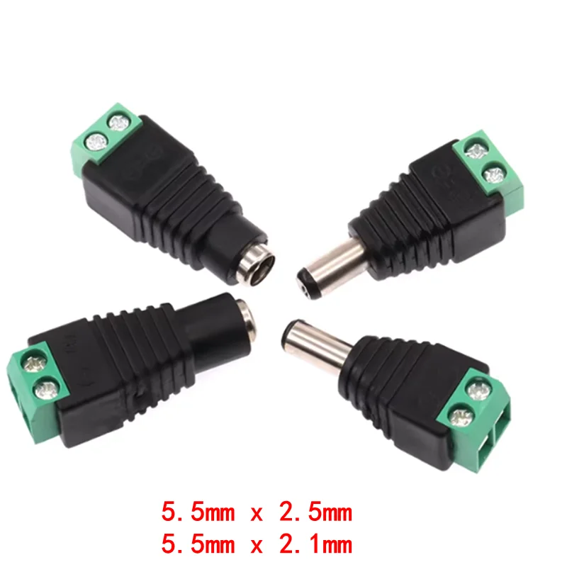 5Pcs 12V 24V 5.5mm x 2.5mm 5.5 x 2.1MM Female Male DC Power Plug Jack Adapter for CCTV Camera LED Light Strip Connector