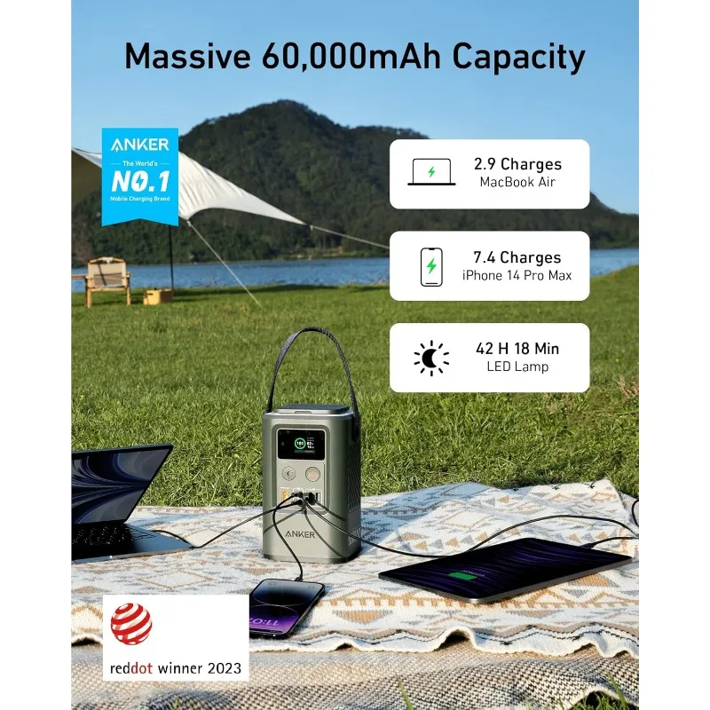 Power Bank Power Station 60,000mAh,Portable Outdoor Generator 87W with Smart Digital Display, Retractable Auto Lighting and