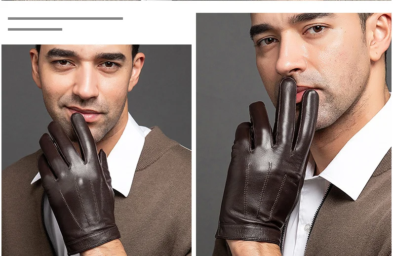 New 2022 Spring Gloves Men Real Leather Gloves Touch Screen Black Real Sheepskin Thin Warm Driving Gloves