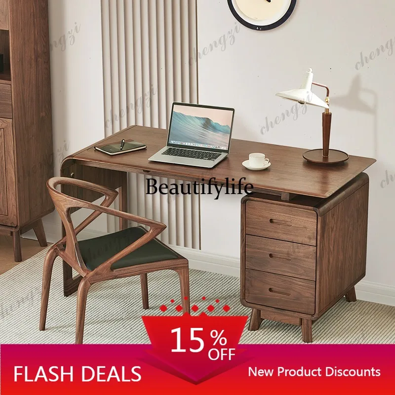 D80 North American black walnut solid wood desk home study writing table storage calligraphy table