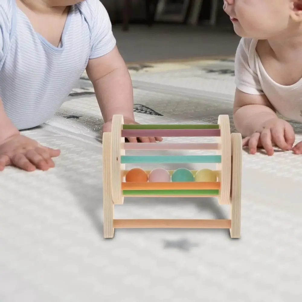 Wooden Rainbow Spinning Drum Montessori Sensory Ball Drop Early Education Color Shape Cognition Ball Busy Drum