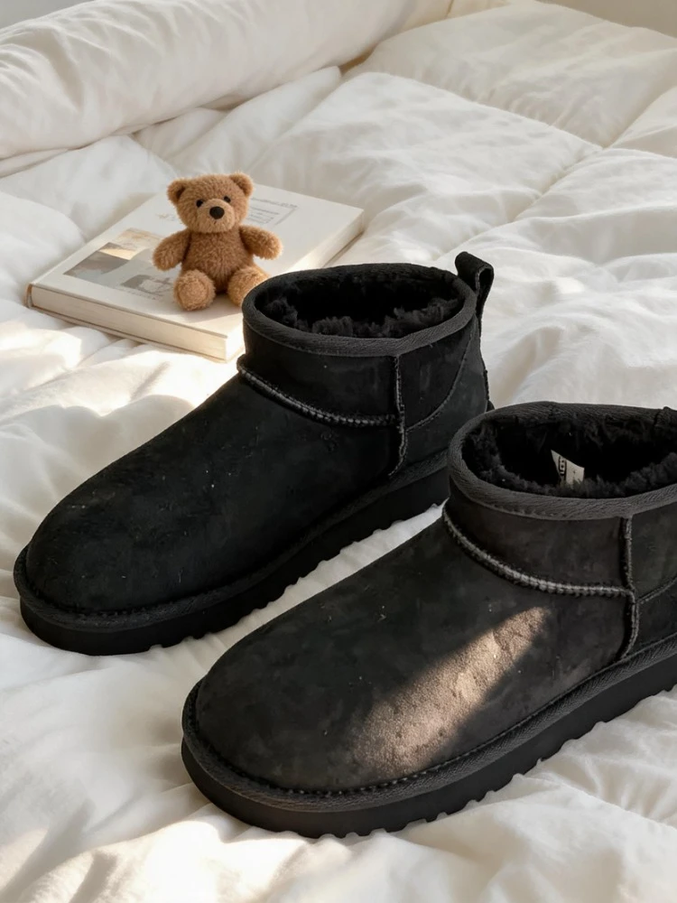 Snow Boots Classic Thick Soled Warm Women's Shoes Winter Leather Suede Wool Comfortable Plush Slippers for Women