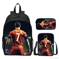 CR7 Cristiano Ronaldo Backpacks Boys Girls Bookbag Students School Bags Cartoon Kids Rucksack Lunch Bag Pen Bag Three-Piece Set