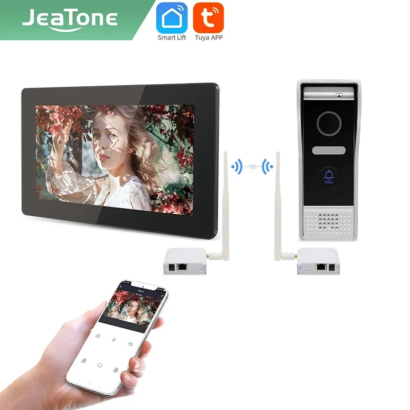 Jeatone-Interphone vidéo Tuya, sonnette pour maison intelligente, caméra de porte d'appartement, kit de boîtier WiFi sans fil, 7 pouces