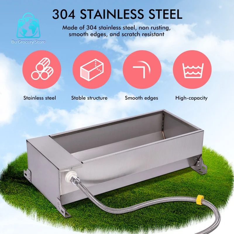 50cm Rectangle Stainless Steel Auto Water Trough with Float 7.5L Capacity for Poultry Cow Sheep Farm Water Supply