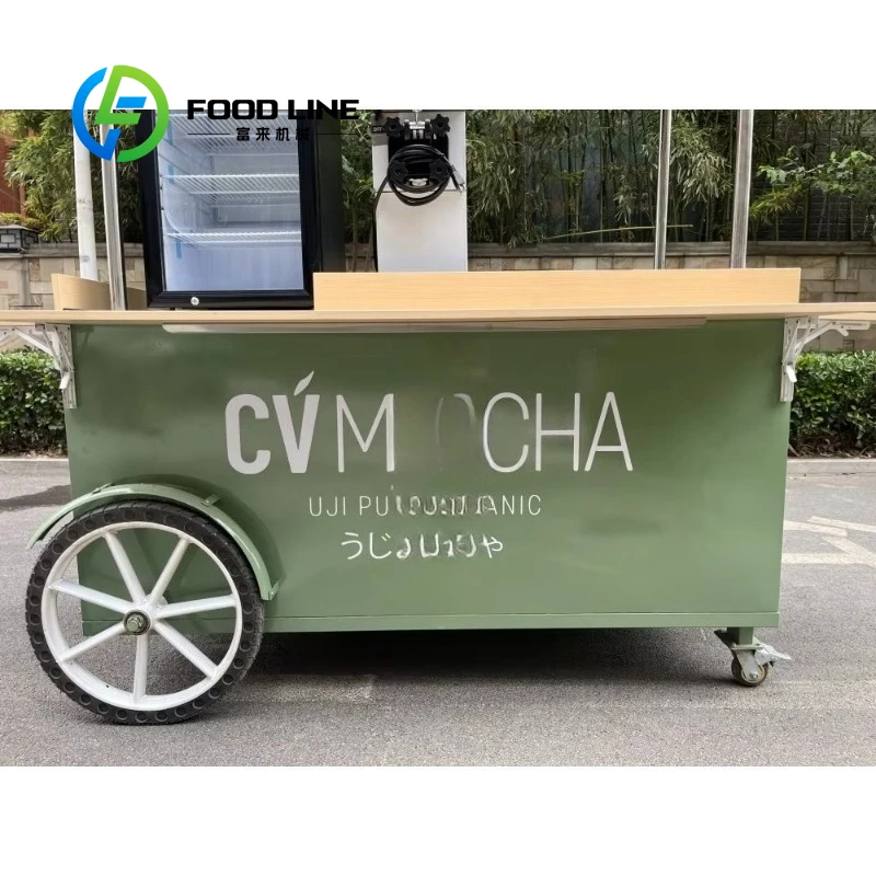 Customized Hand Push Multifunctional Food Cart with Ice Cream Display Refrigerator for Snack & Juice Vending