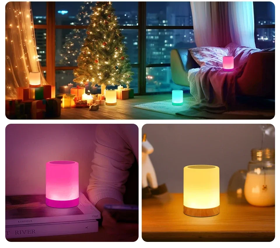 13 Color LED Changing Night Light With Remote Control RGB Touch Dimmable Lamp USB Rechargeable Table Bedside Night Lamp