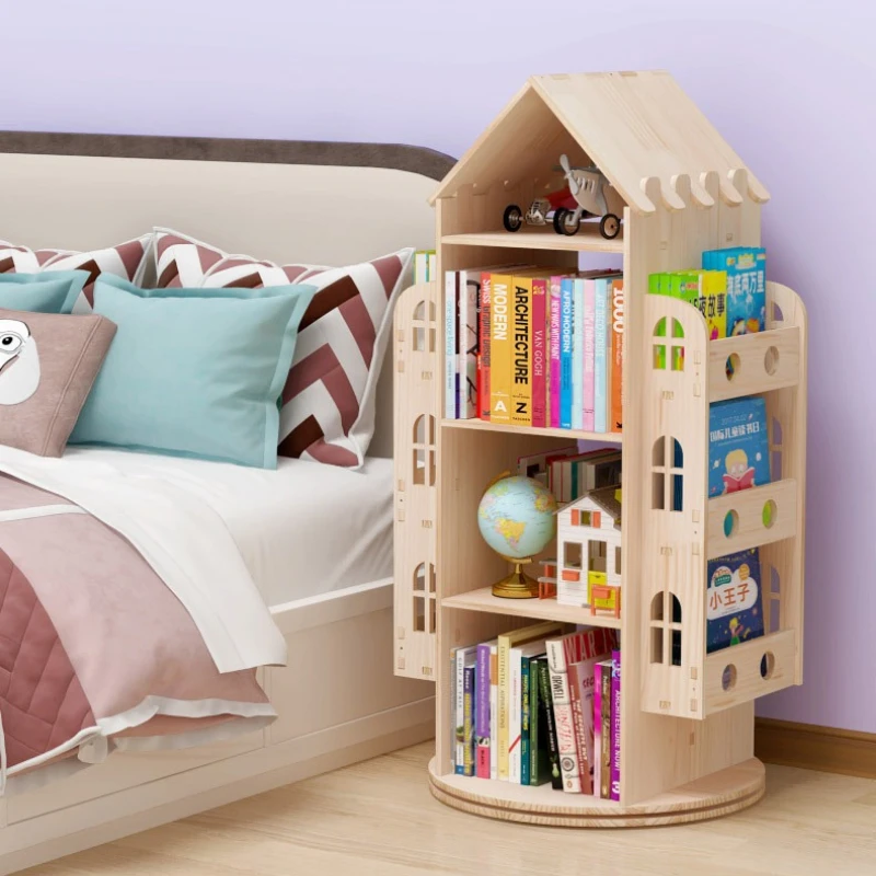 

360-degree rotating bookshelf multi-layer design modern wooden bookshelf creative home organizadores multifuncionales furniture