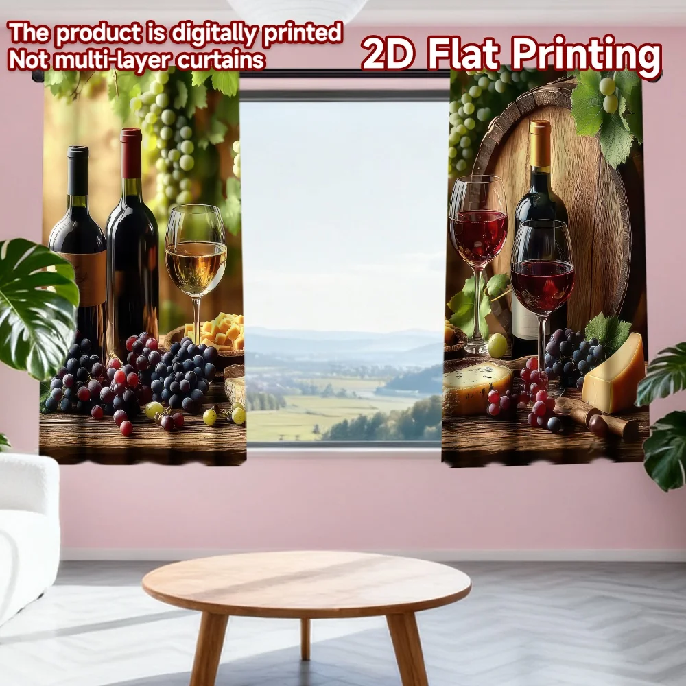 

2D flat printing 2pcs Drapes Wine and Cheese Feast Digital Printed Polyester Drapes Birthday Party for Festive for Bedroom