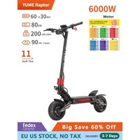 YUME Raptor Electric Scooter, 6000W Motor, Power 60V30Ah, 11-inch Tires, Max Speed 80Km/h, Range 96Km, Electric Scooter
