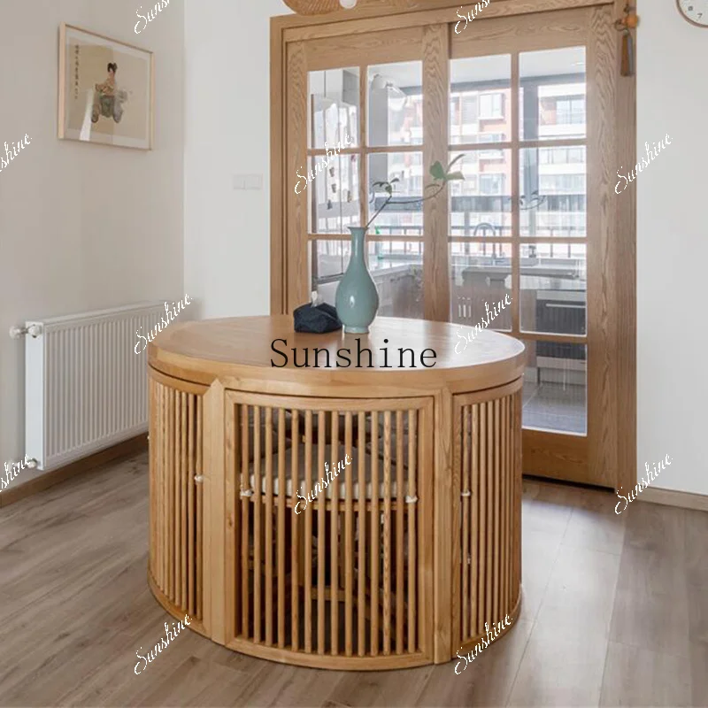 

Small household modern simple ash wood round table and chair combination FT