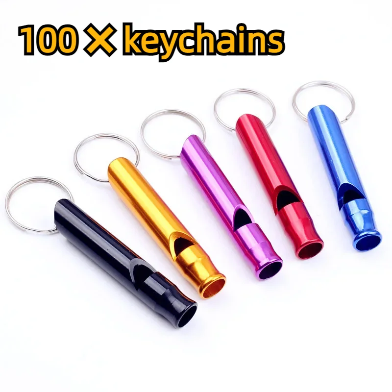 100 PCS/Lot Mini Aluminum Alloy Whistle Keyring Keychain For Outdoor Emergency Survival Safety Sport Camping Hunting