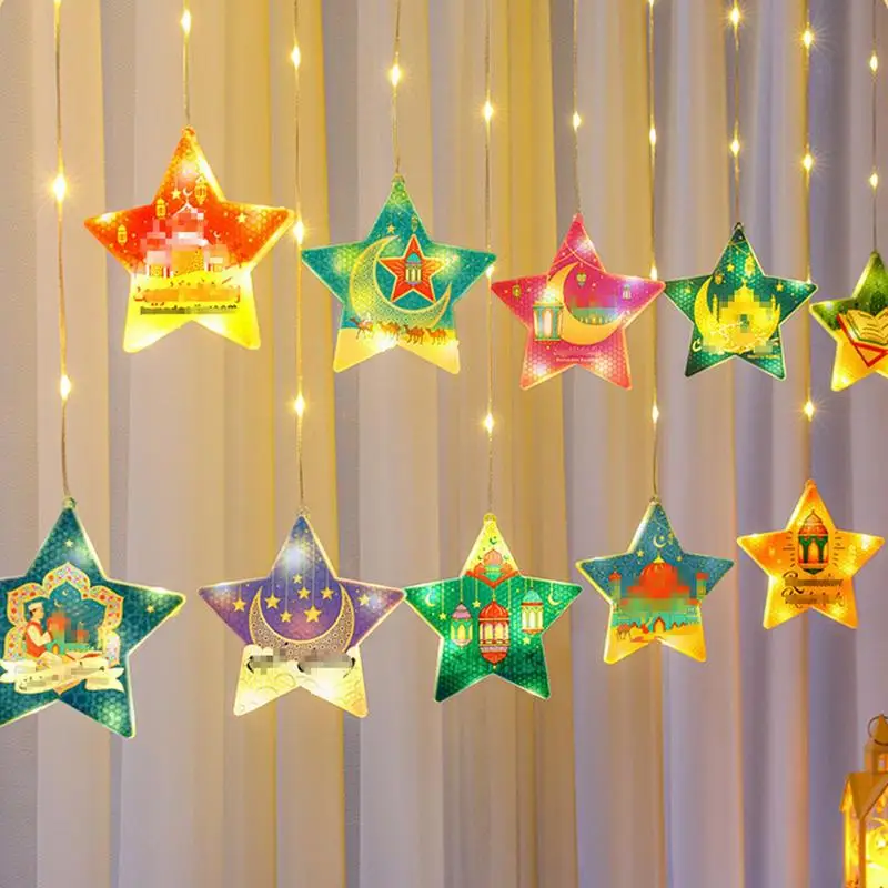 Eid Decorative Lights Stars String Lighting LED Lights Eid Decorations Pendant Battery Operated Ambient Lighting Party Supplies