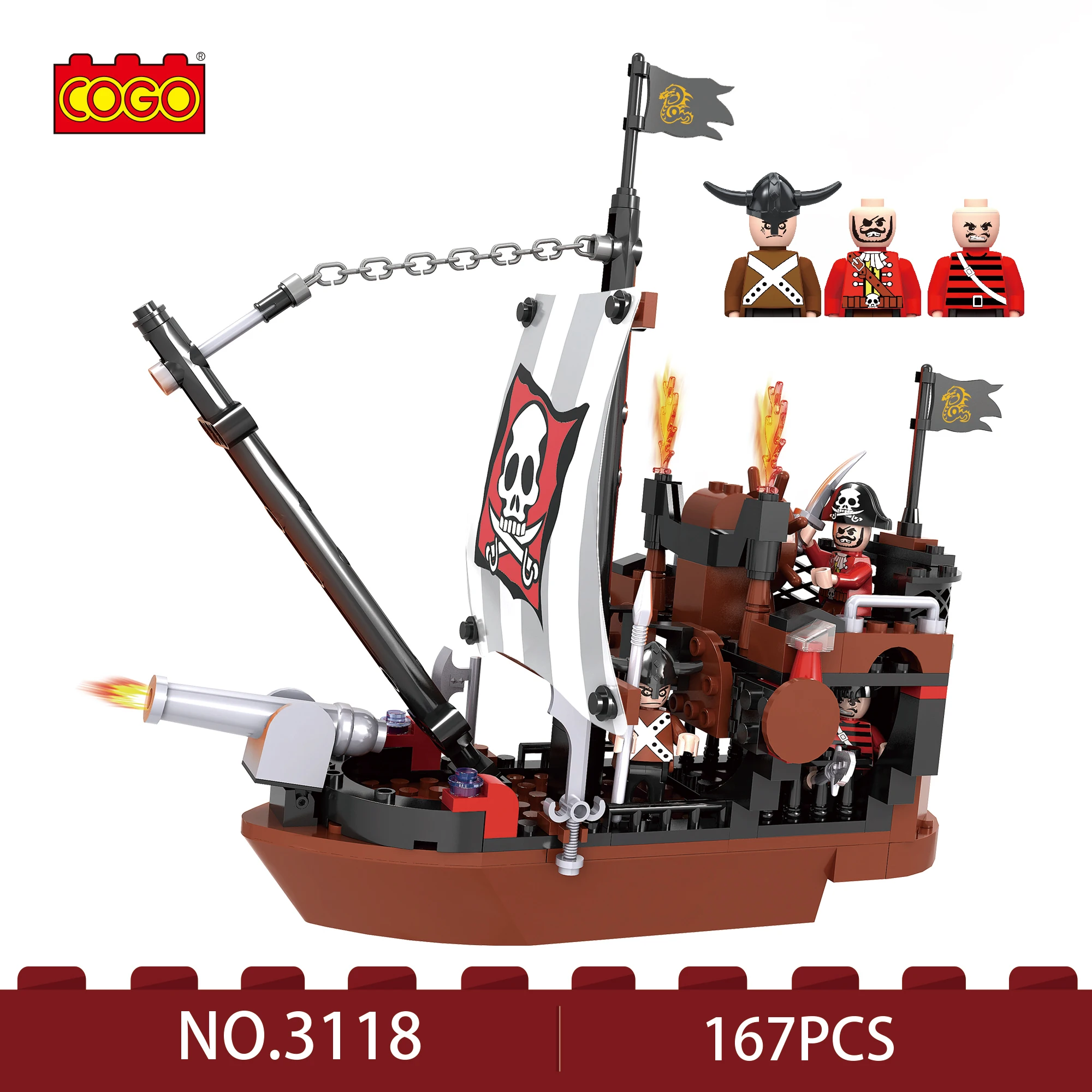 COGO Viking Pirate Ship Building Toys 302 Pcs Buildable Greek Viking Ship Model for Kids 6+, Medieval Norse Myths Pirates Ship