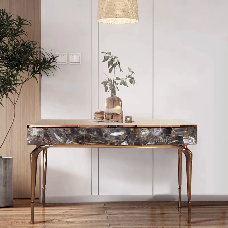 villa living room entrance decorative cabinet Italian light luxury natural agate porch table creative console table