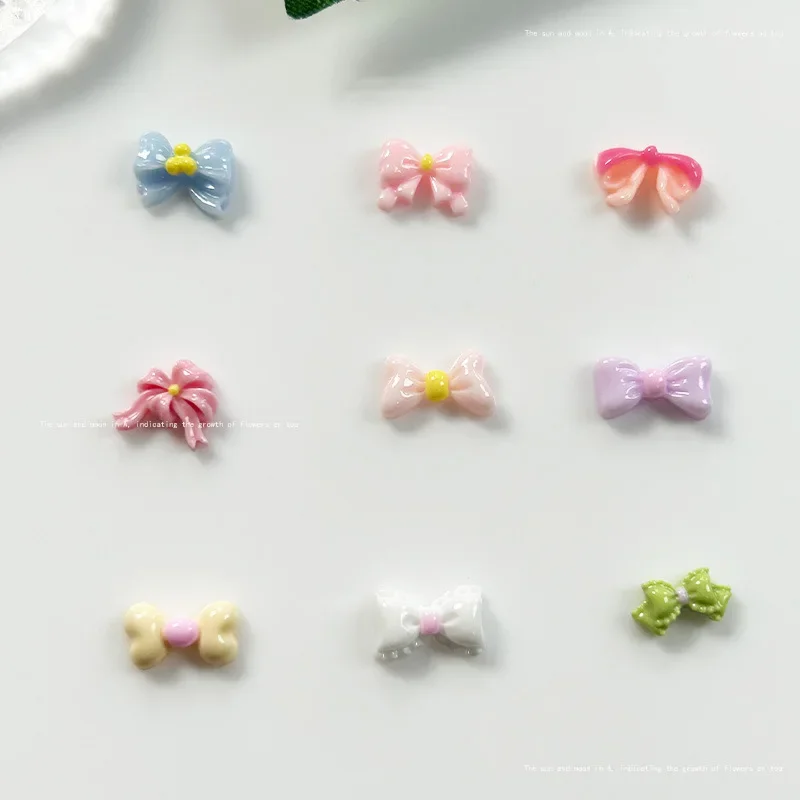 50PC Bow Korean Nail Charms Dopamine Bow 3D Jewelry For Nail Art Decoration Kawaii Accessories Shiny Resin Mini Ribbon Parts DIY