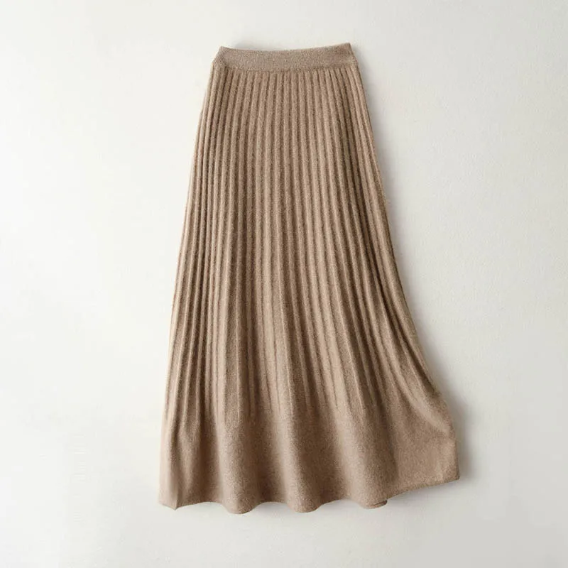 100% Wool Women's Ribbed Solid Color Midi Skirt, Plain Hem Slim Fit Knitted Skirt, Autumn Winter Versatile Slim Woolen  Skirt