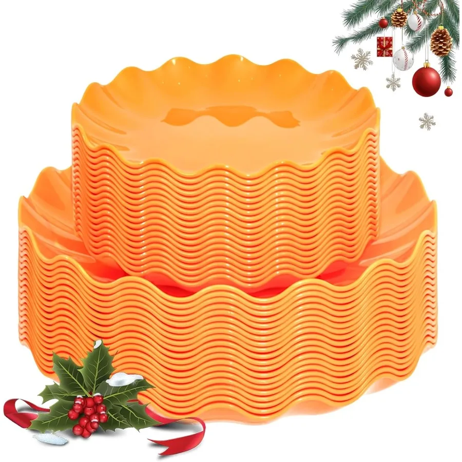 

LIYH 50 шт. сверхмощные тарелки оранжевые зубчатые пластиковые тарелки многоразовые небьющиеся пластиковые тарелки для вечеринок можно мыть в посудомоечной машине BPA