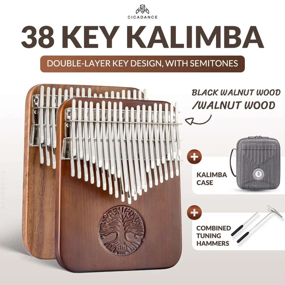 

38 Keys Chromatic Kalimba Thumb Piano C Tone Calimba Professional Keyboard Music Instruments With Learning Book Christmas Gifts