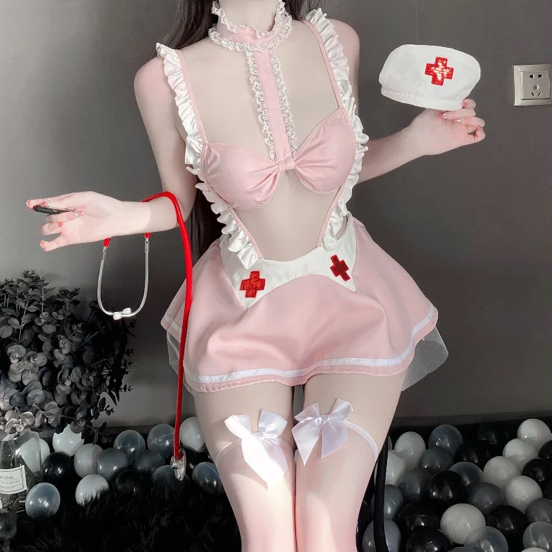 

New Sexy Clothing Bow Allure nurse Cosplay Uniform Porn Maid Outfits Nightclub Hot Girl Cute Dress sleepwear Lolita Evening Gown