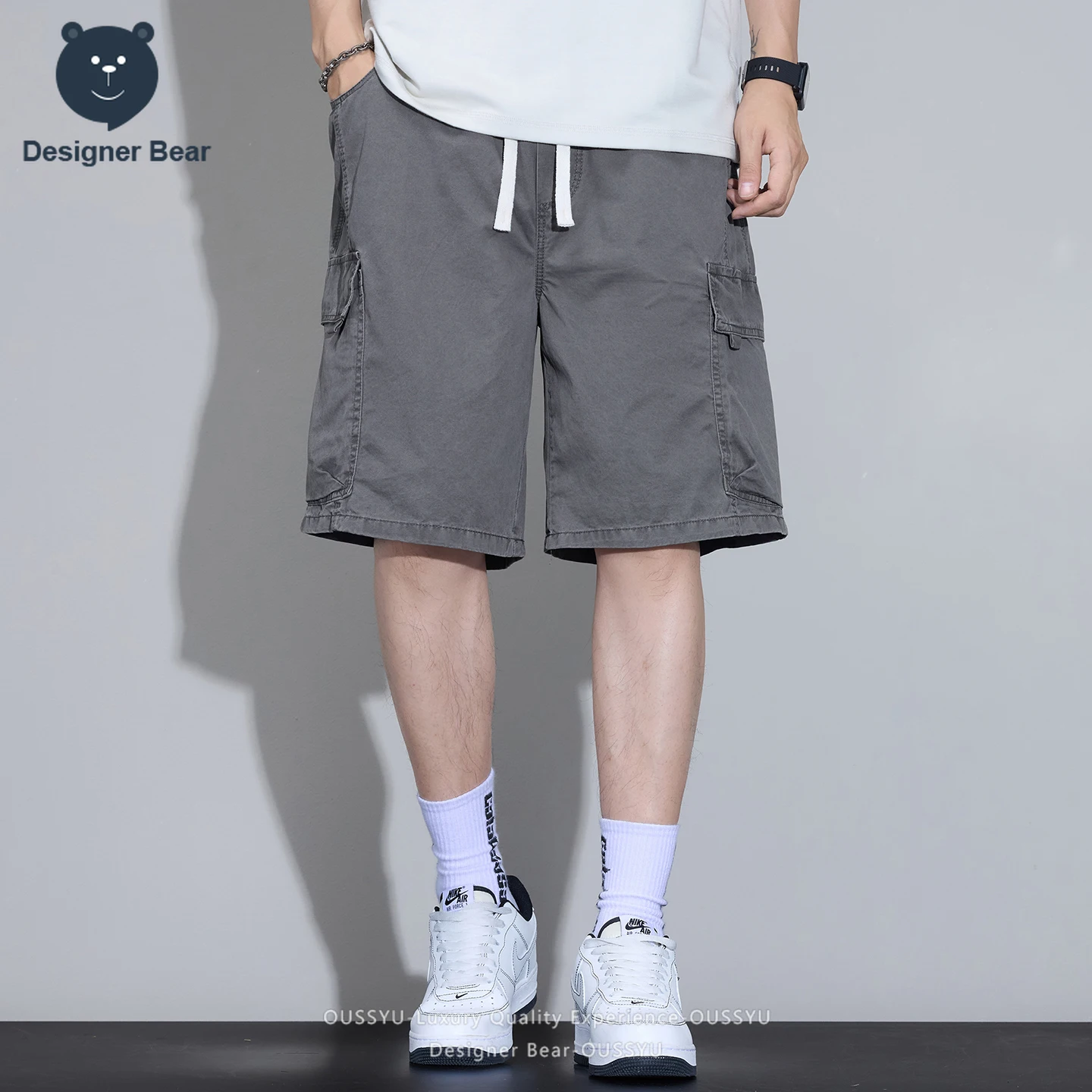 High Quality Summer Breathable Pure Cotton Cargo Shorts Men Multi-pocket Loose Fit Casual Mid Knee Pants Comfortable Streetwear