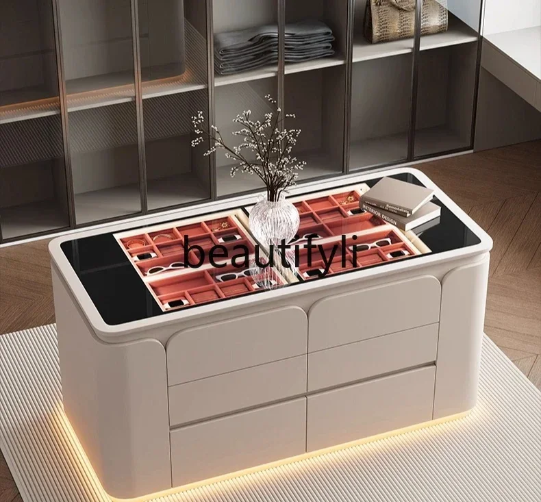 

New arrive Cloakroom Center Island Cabinet for Home Jewelry Storage, Double-Sided Drawer, Display Floor Cabinet