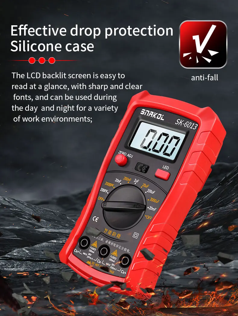 SK-6013 Digitales Kapazitätsmessgerät, professionelles Kapazitätsmessgerät, 20.000 uf, Kondensatortester, 1999, Zählungen, Elektriker-Multimeter – Detail 3