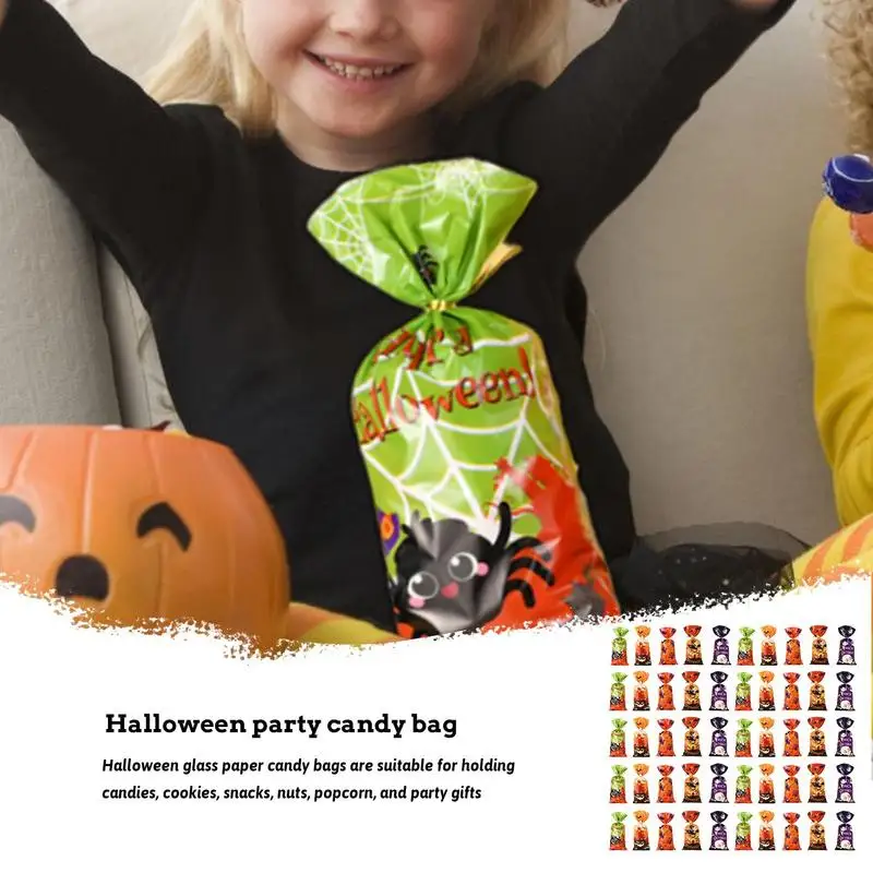 

Halloween Goodie Bags Cartoon Halloween Treat Candy Goodie Cellophane Bags With Twist Ties 50Pcs Festival Resealable Cellophane