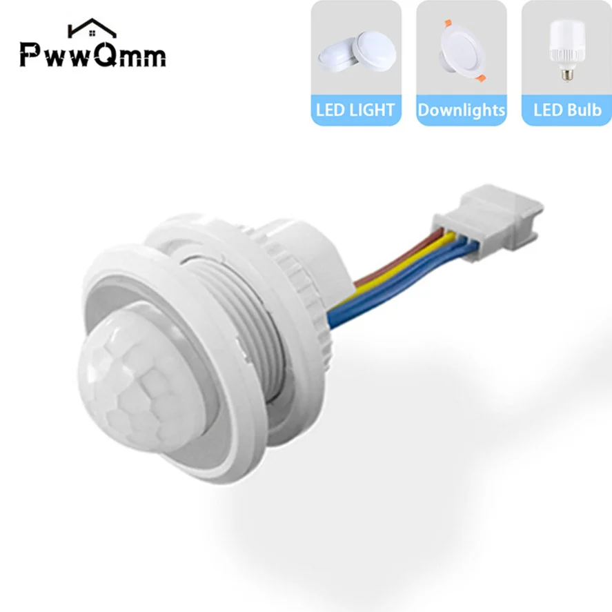 PwwQmm LED PIR Adjustable Delay Embedded Human Body Infrared Detector Infrared Motion Sensor Detector Switch AC85V-265V