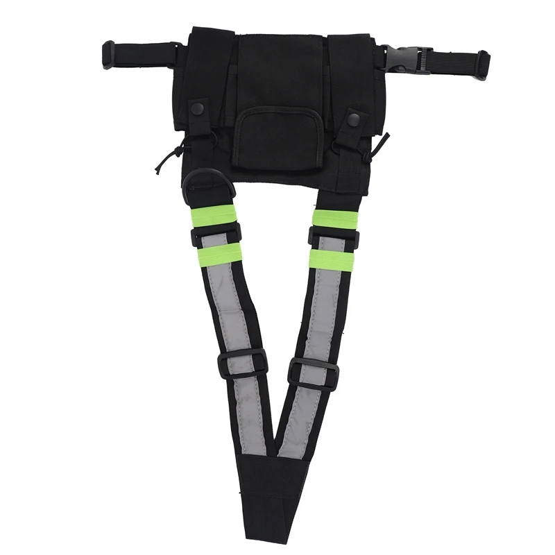 Y44A 5X Radio Chest Harness Pouch Holster Vest Carry Case for 2 Way Walkie Talkie, Nylon Black+Green