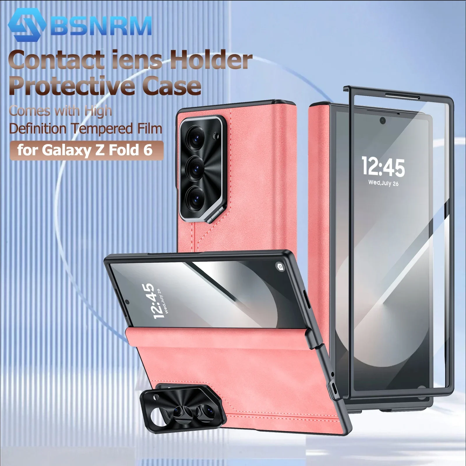 

Для Samsung Galaxy Z Fold 6, матовый кожаный чехол из искусственной кожи, защита шарнира, держатель камеры и защита экрана, противоударный чехол для ПК, розовый