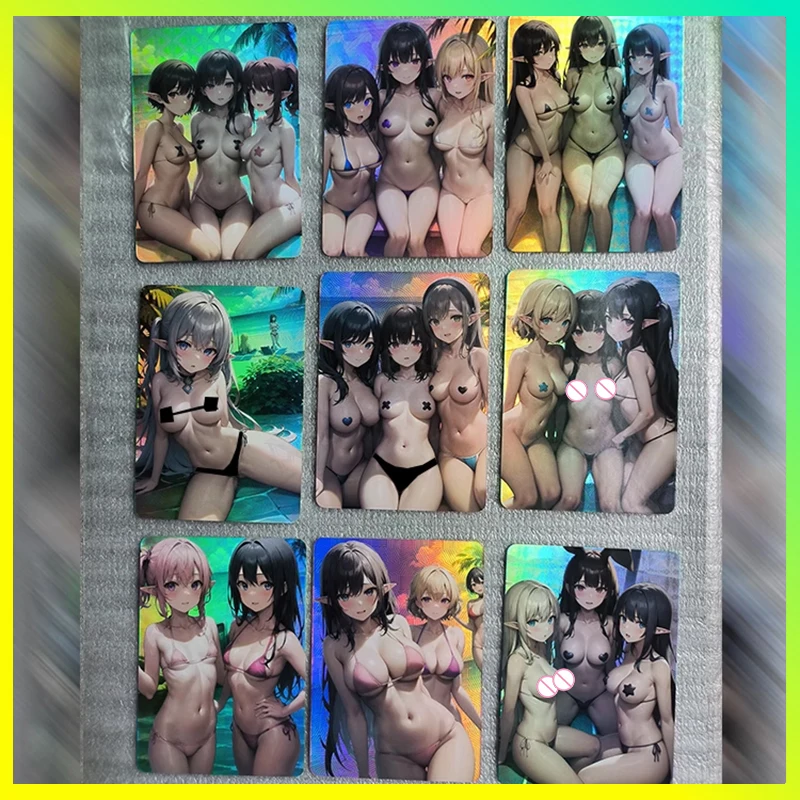 Sexy Anime Girl Card Goddess Story ACG DIY Genshin Beach Bikini pose card Rare Premium Flash Adult Toys Collection Cards Gifts