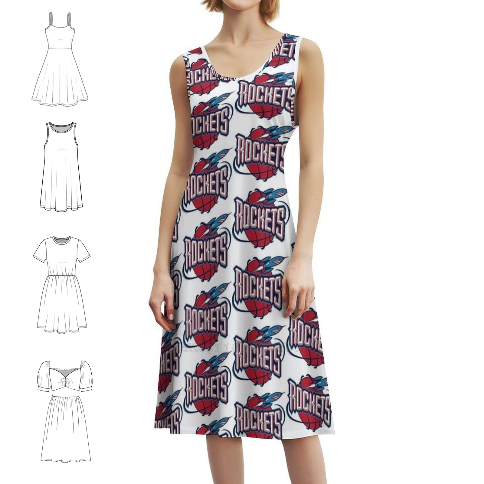 

Sticker-American Football Sport Rockets Houston Bohemian Sleeveless Dress For Women Print Beach Party Dresses Logo Dress