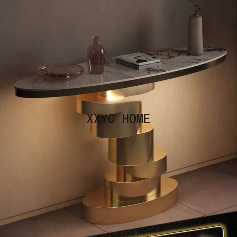 

Консоль Фойе Бытовая Нержавеющая Сталь Каменная Пластина Стол Боковой Вид Стеллаж Для Хранения